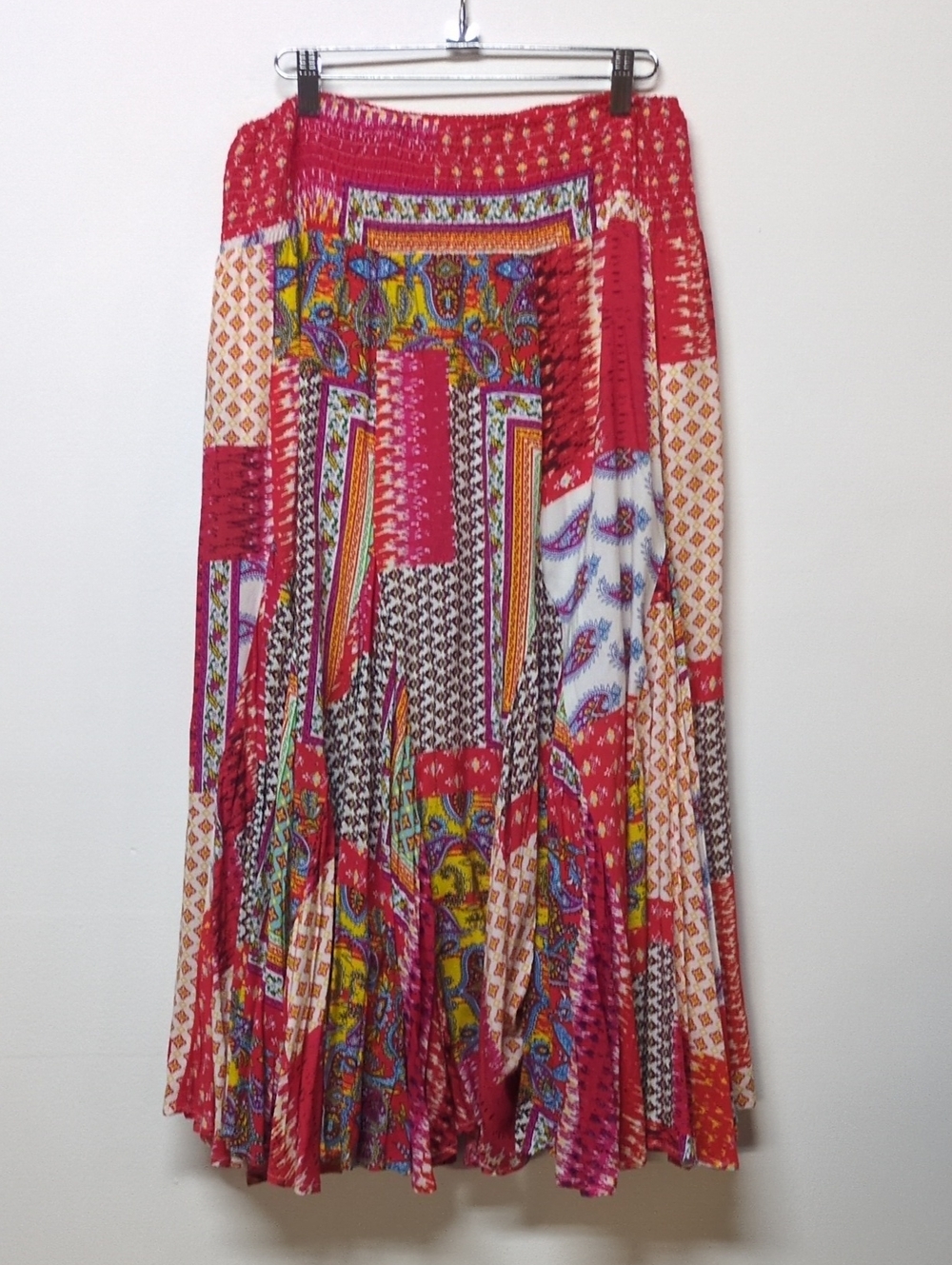 Calessa Full Tiered Ruffle Patchwork Maxi Skirt Cottage Prairie, Size L